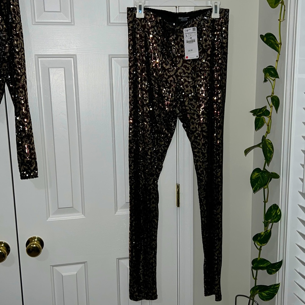 Brand New Zara Sequin Leopard print leggings Large